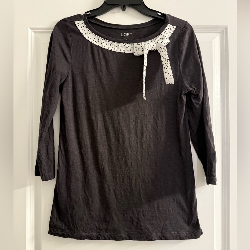 LOFT 3/4 Sleeve Top/Polka Dot Bow Collar Size XS